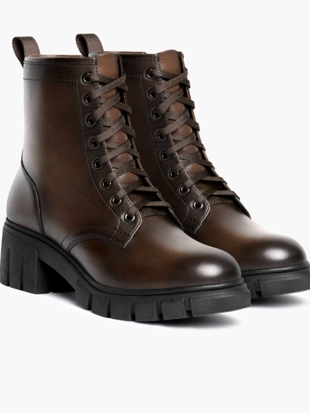 Thursday Everyday Small Batch Dark Brown Leather Lace-Up Heeled Combat Boots 8